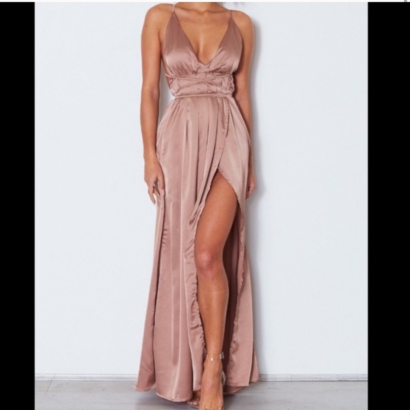 White Fox Boutique Dresses & Skirts - Dusty Pink Satin Backless Maxi Dress